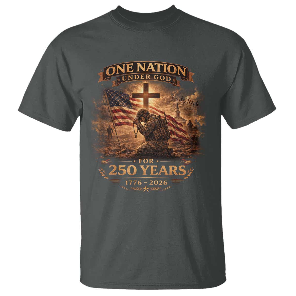 Blessings 250 Years America T Shirt Christian Patriotic One Nation Under God US Flag TS10 Dark Heather Print Your Wear