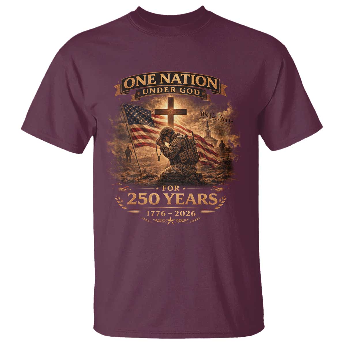 Blessings 250 Years America T Shirt Christian Patriotic One Nation Under God US Flag TS10 Maroon Print Your Wear
