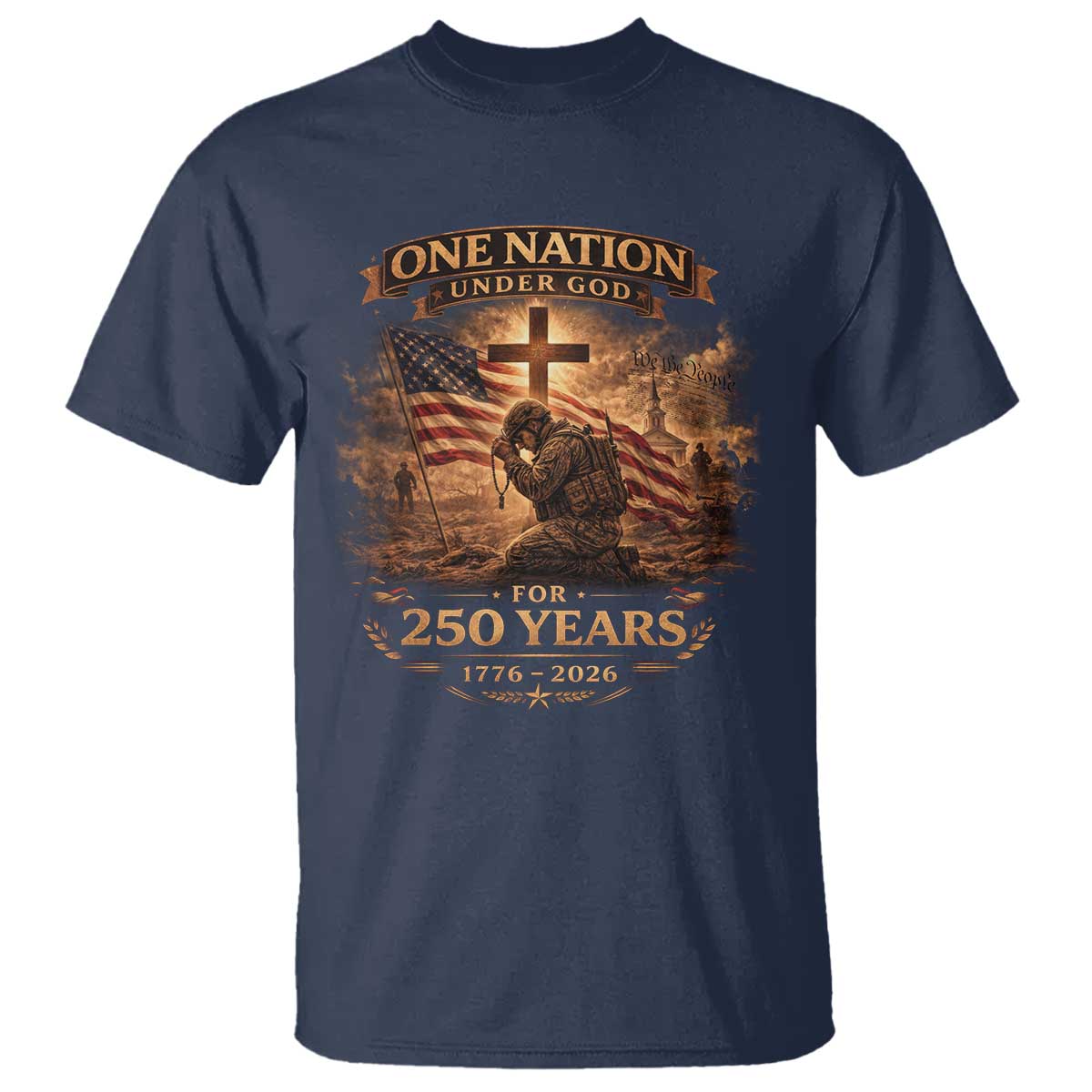 Blessings 250 Years America T Shirt Christian Patriotic One Nation Under God US Flag TS10 Navy Print Your Wear
