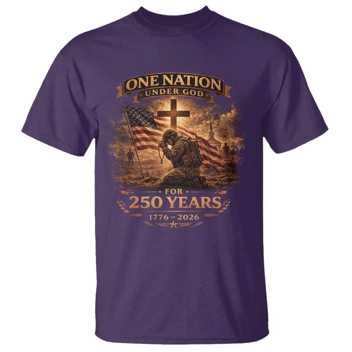Blessings 250 Years America T Shirt Christian Patriotic One Nation Under God US Flag TS10 Purple Print Your Wear