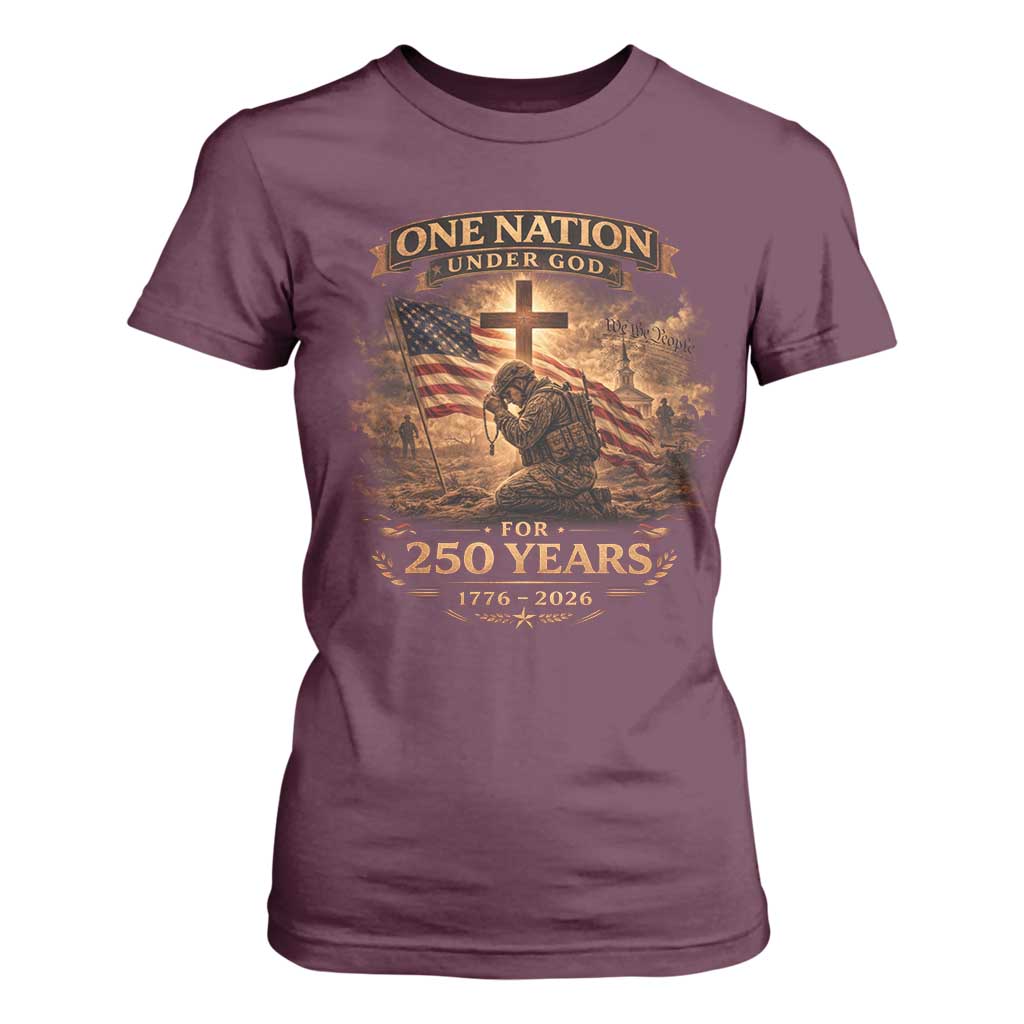 Blessings 250 Years America T Shirt For Women Christian Patriotic One Nation Under God US Flag TS10 Maroon Print Your Wear
