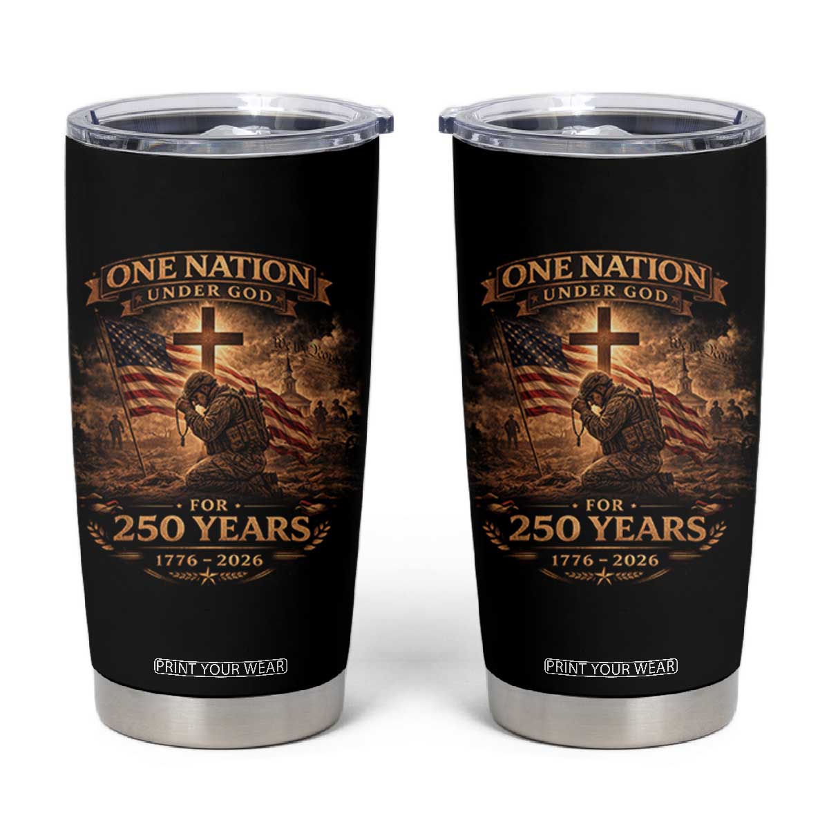 Blessings 250 Years America Tumbler Cup Christian Patriotic One Nation Under God US Flag TS10 Black Print Your Wear