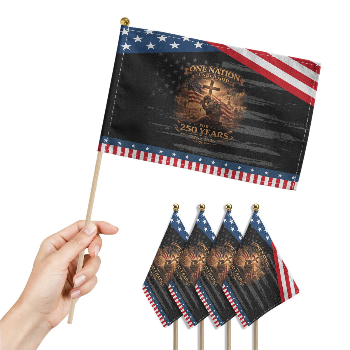 Blessings 250 Years America Patriotic Handheld Flag Christian One Nation Under God US Flag TS10 Print Your Wear