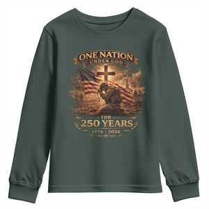 Blessings 250 Years America Youth Sweatshirt Christian Patriotic One Nation Under God US Flag TS10 Dark Forest Green Print Your Wear