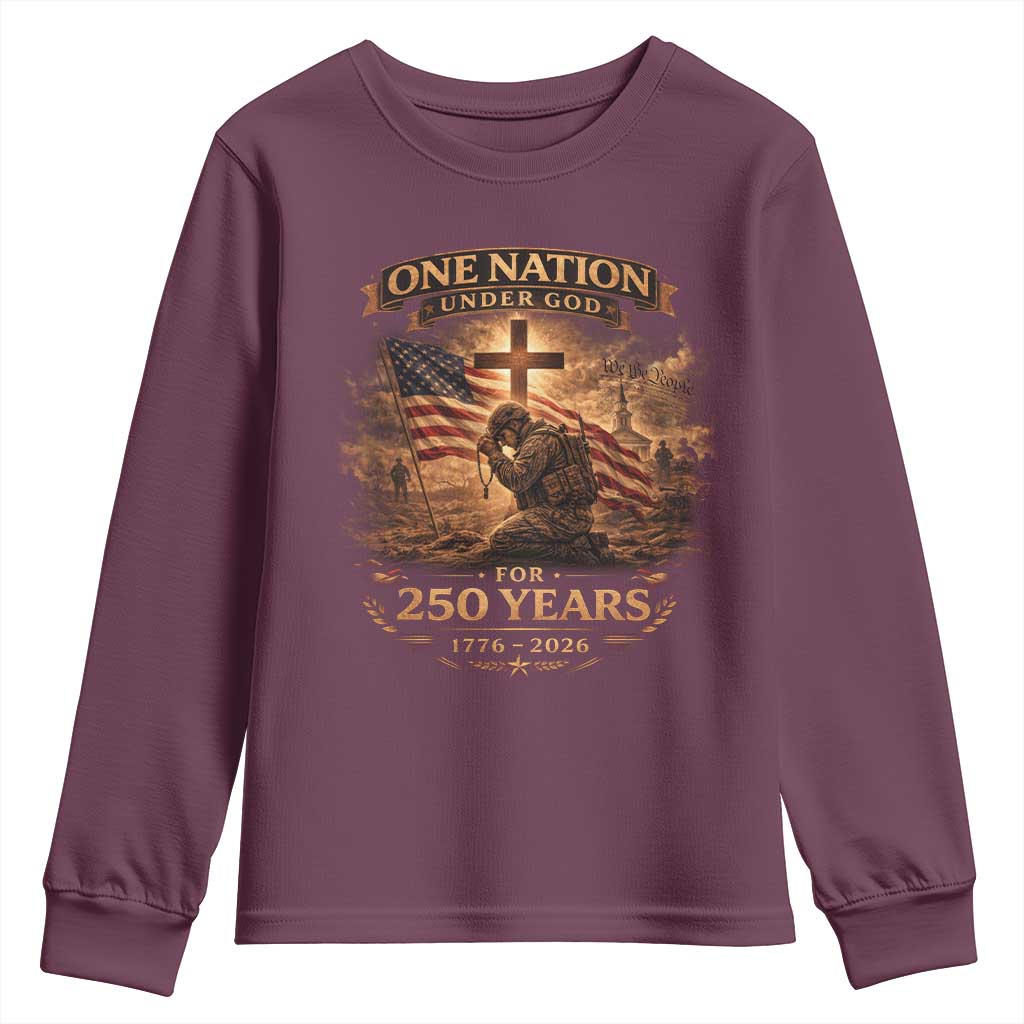 Blessings 250 Years America Youth Sweatshirt Christian Patriotic One Nation Under God US Flag TS10 Maroon Print Your Wear