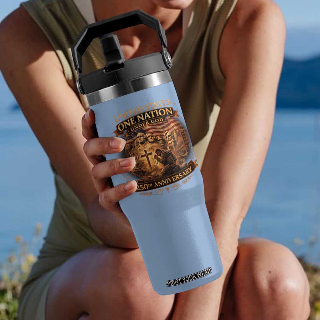 Blessings 250 Years America Flip Straw Tumbler Christian Patriotic One Nation Under God Founding Fathers TS10 One Size: 30 oz Light Blue Print Your Wear