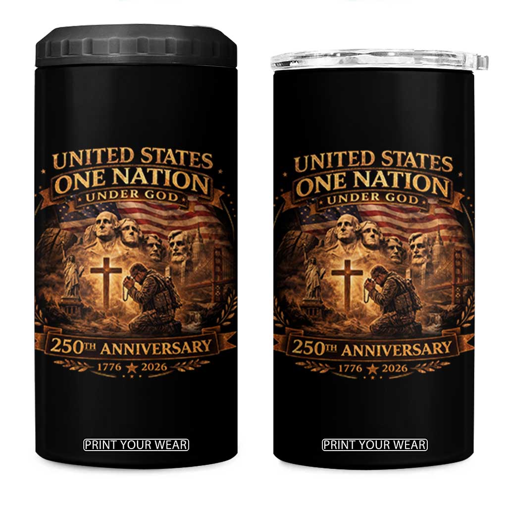 Blessings 250 Years America 4 in 1 Can Cooler Tumbler Christian Patriotic One Nation Under God Founding Fathers TS10 One Size: 16 oz Black Print Your Wear
