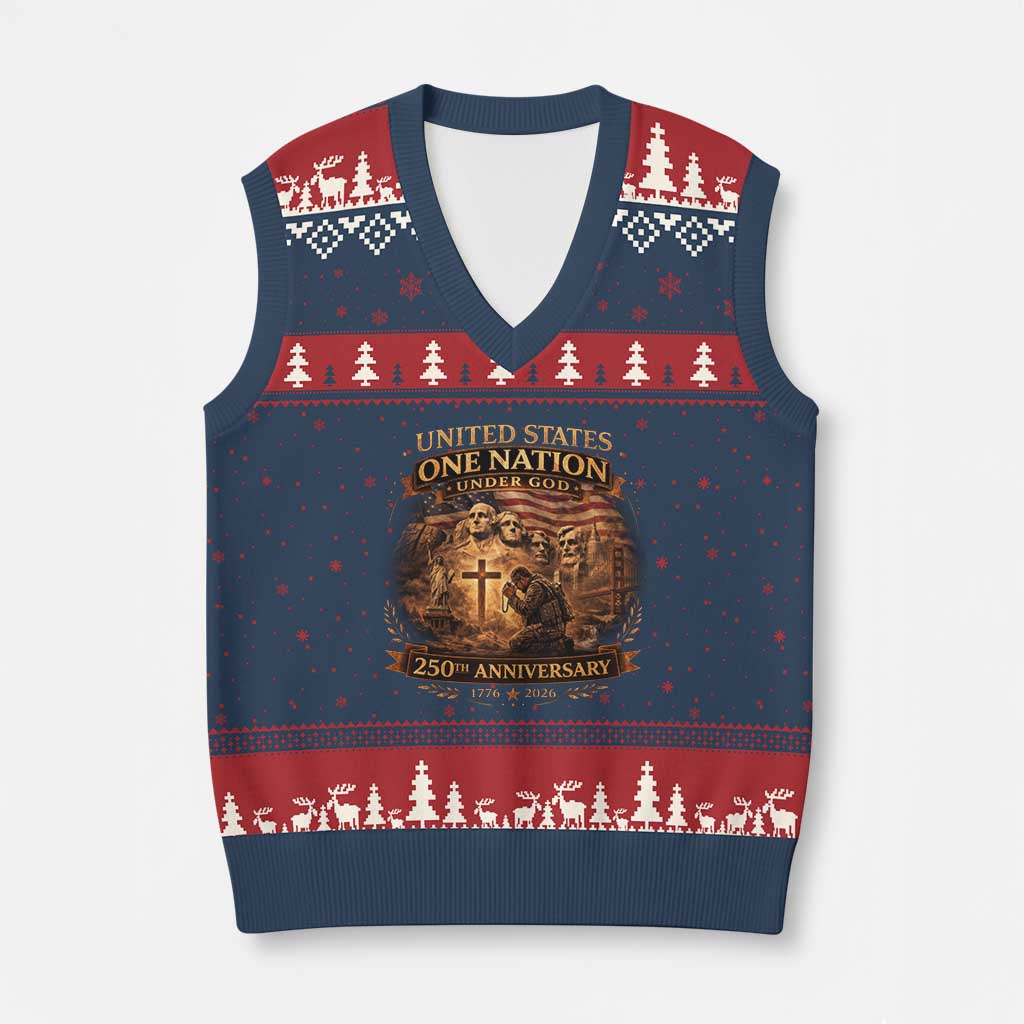 Blessings 250 Years America V-Neck Knit Sweater Vest Christian Patriotic One Nation Under God Founding Fathers TS10 Navy Red Print Your Wear