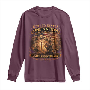 Blessings 250 Years America Long Sleeve Shirt Christian Patriotic One Nation Under God Founding Fathers TS10 Maroon Print Your Wear