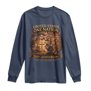Blessings 250 Years America Long Sleeve Shirt Christian Patriotic One Nation Under God Founding Fathers TS10 Navy Print Your Wear