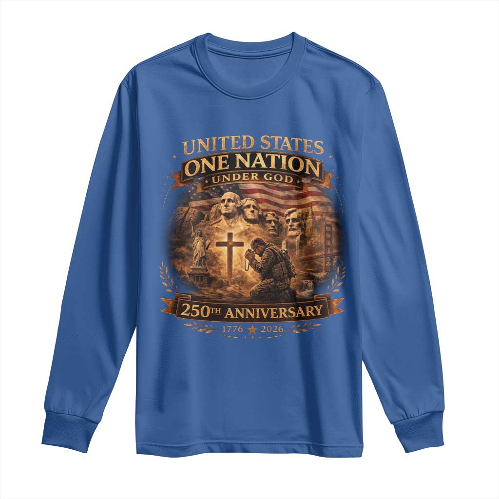 Blessings 250 Years America Long Sleeve Shirt Christian Patriotic One Nation Under God Founding Fathers TS10 Royal Blue Print Your Wear
