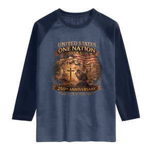 Blessings 250 Years America Raglan Shirt Christian Patriotic One Nation Under God Founding Fathers TS10 Heather Denim Navy Print Your Wear