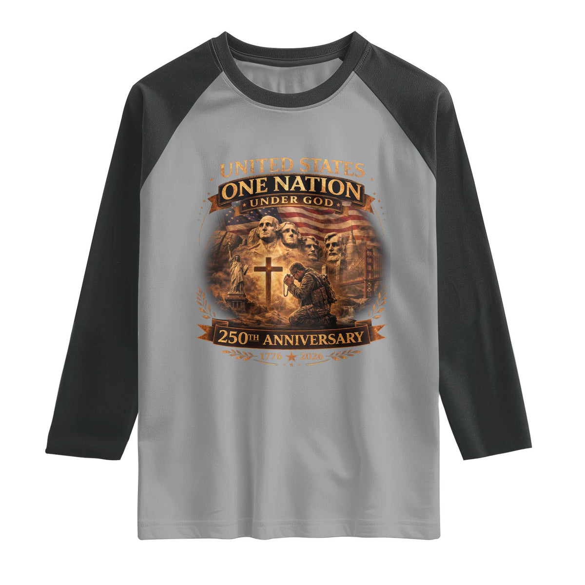 Blessings 250 Years America Raglan Shirt Christian Patriotic One Nation Under God Founding Fathers TS10 Sport Gray Black Print Your Wear