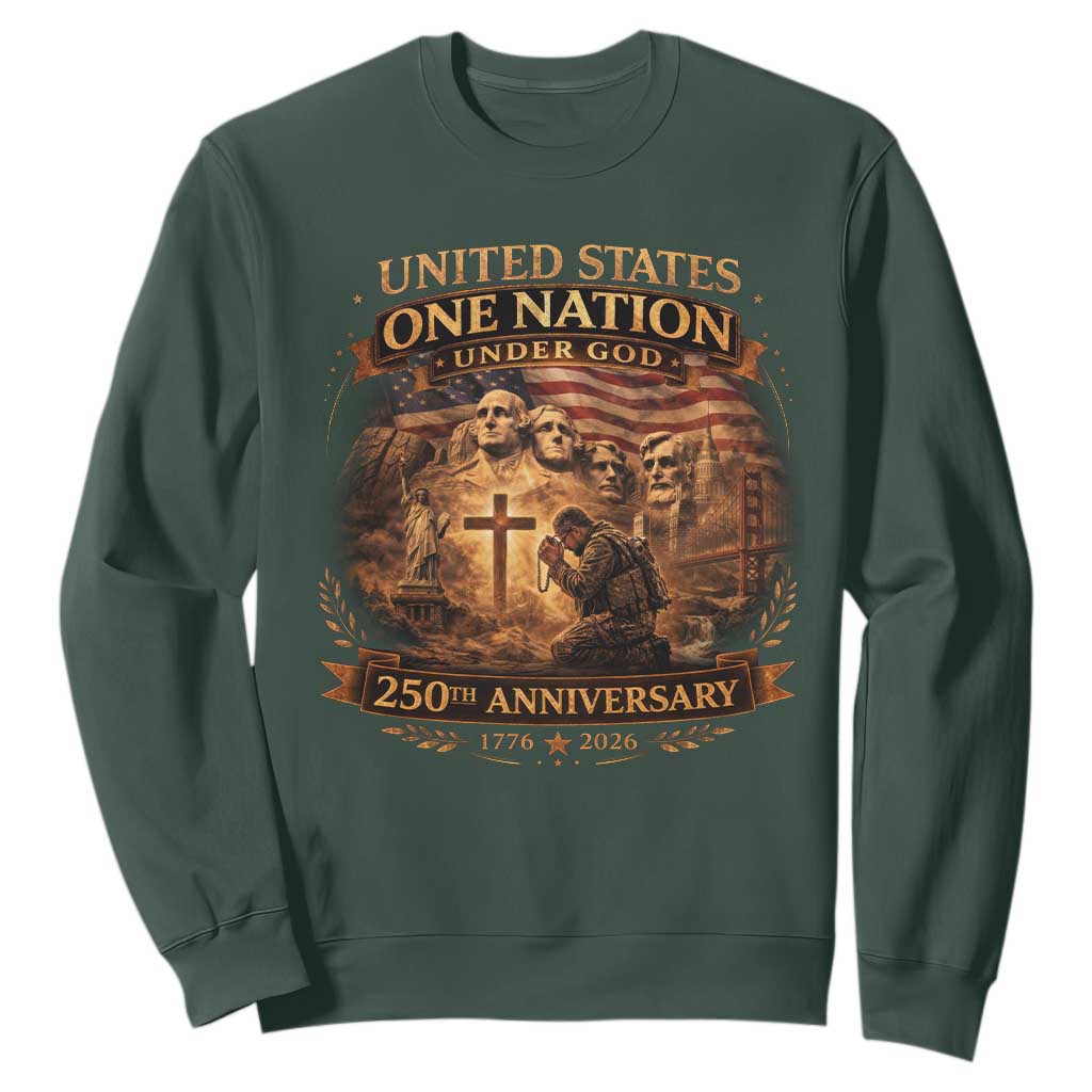 Blessings 250 Years America Sweatshirt Christian Patriotic One Nation Under God Founding Fathers TS10 Dark Forest Green Print Your Wear