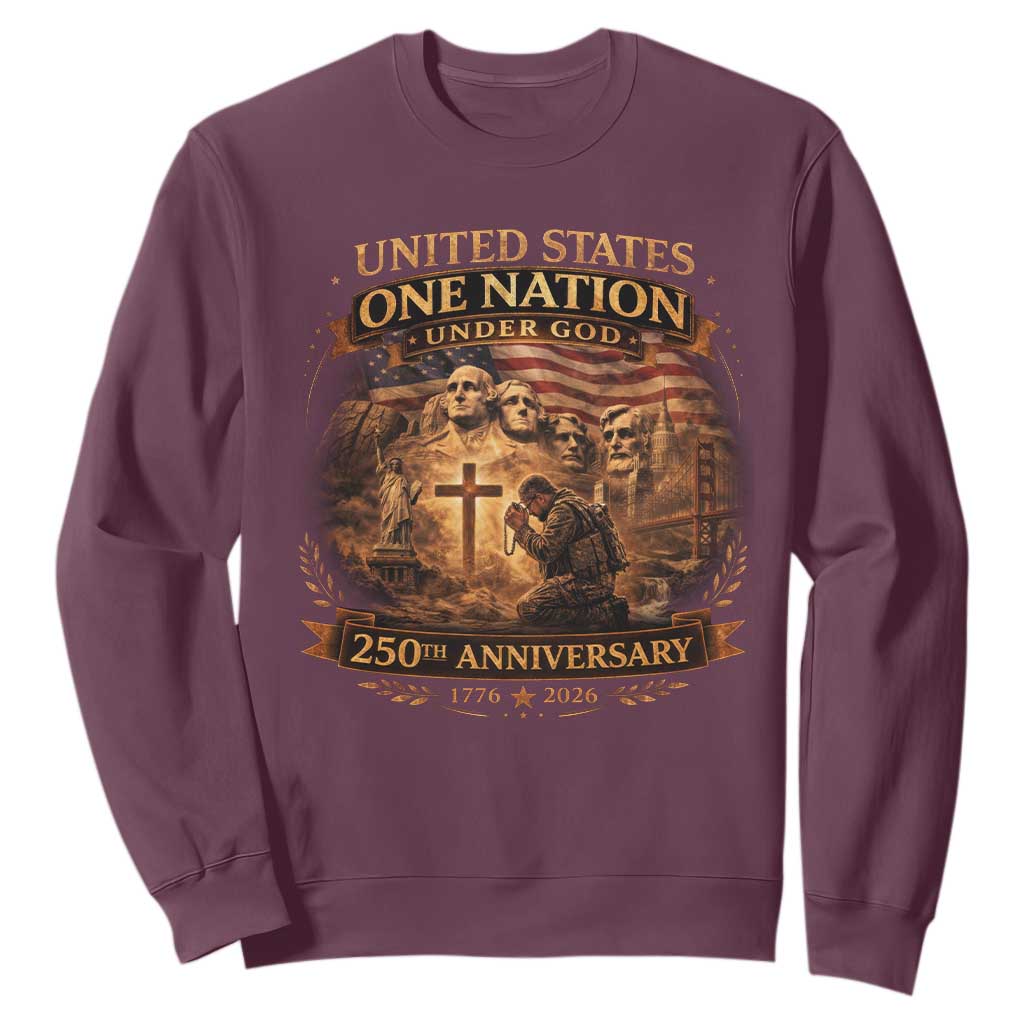 Blessings 250 Years America Sweatshirt Christian Patriotic One Nation Under God Founding Fathers TS10 Maroon Print Your Wear