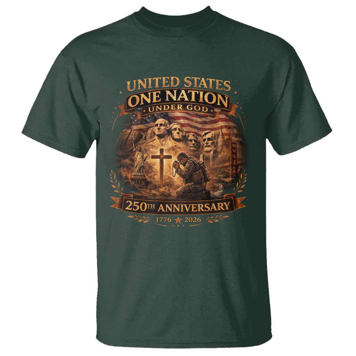 Blessings 250 Years America T Shirt Christian Patriotic One Nation Under God Founding Fathers TS10 Dark Forest Green Print Your Wear