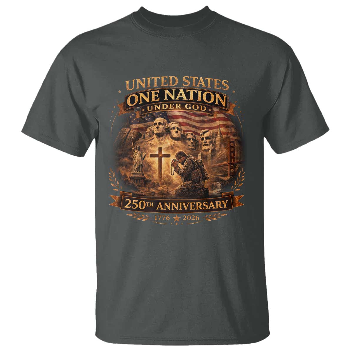 Blessings 250 Years America T Shirt Christian Patriotic One Nation Under God Founding Fathers TS10 Dark Heather Print Your Wear