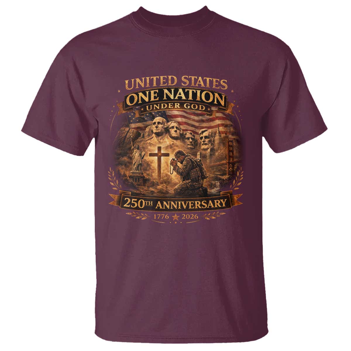Blessings 250 Years America T Shirt Christian Patriotic One Nation Under God Founding Fathers TS10 Maroon Print Your Wear
