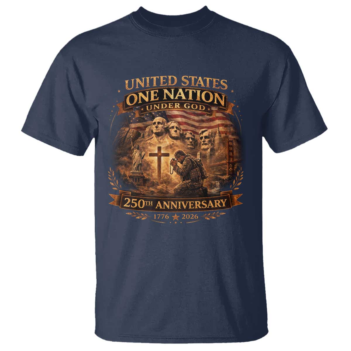 Blessings 250 Years America T Shirt Christian Patriotic One Nation Under God Founding Fathers TS10 Navy Print Your Wear