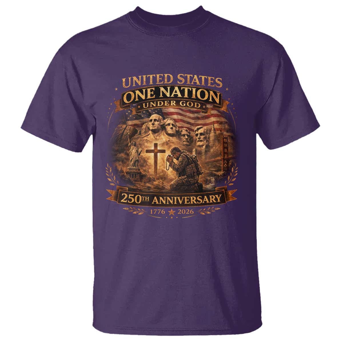 Blessings 250 Years America T Shirt Christian Patriotic One Nation Under God Founding Fathers TS10 Purple Print Your Wear