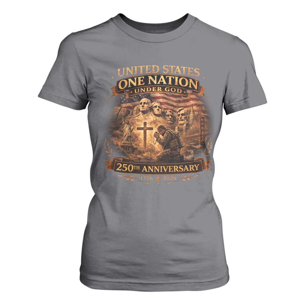 Blessings 250 Years America T Shirt For Women Christian Patriotic One Nation Under God Founding Fathers TS10 Charcoal Print Your Wear