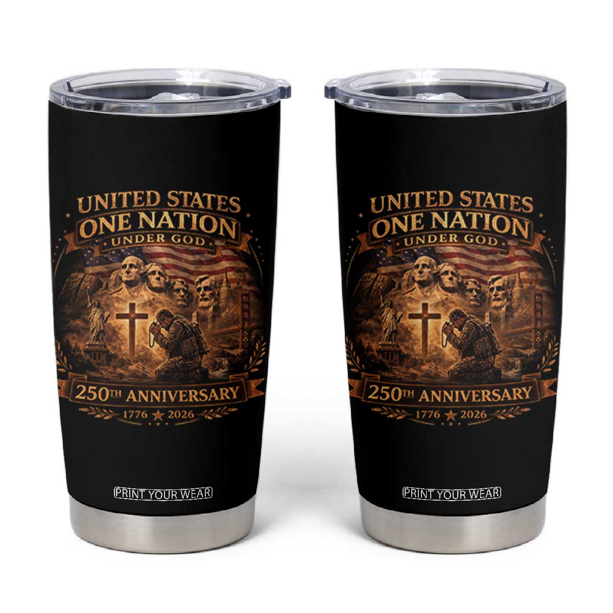 Blessings 250 Years America Tumbler Cup Christian Patriotic One Nation Under God Founding Fathers TS10 Black Print Your Wear