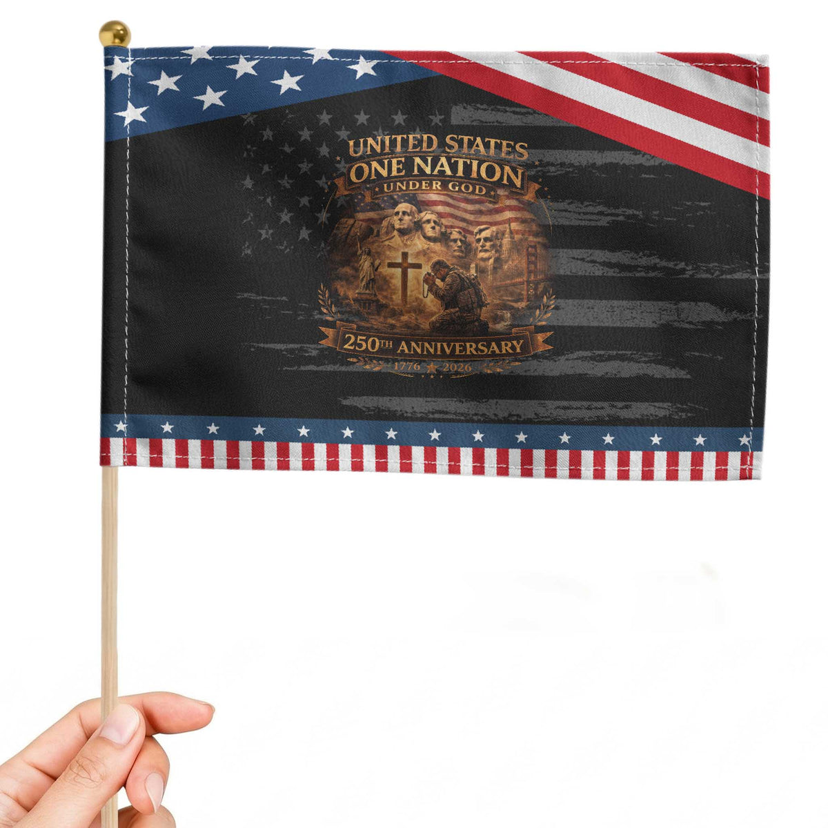 Blessings 250 Years America Patriotic Handheld Flag Christian One Nation Under God Founding Fathers TS10 Distressed 8.2