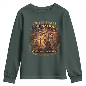 Blessings 250 Years America Youth Sweatshirt Christian Patriotic One Nation Under God Founding Fathers TS10 Dark Forest Green Print Your Wear