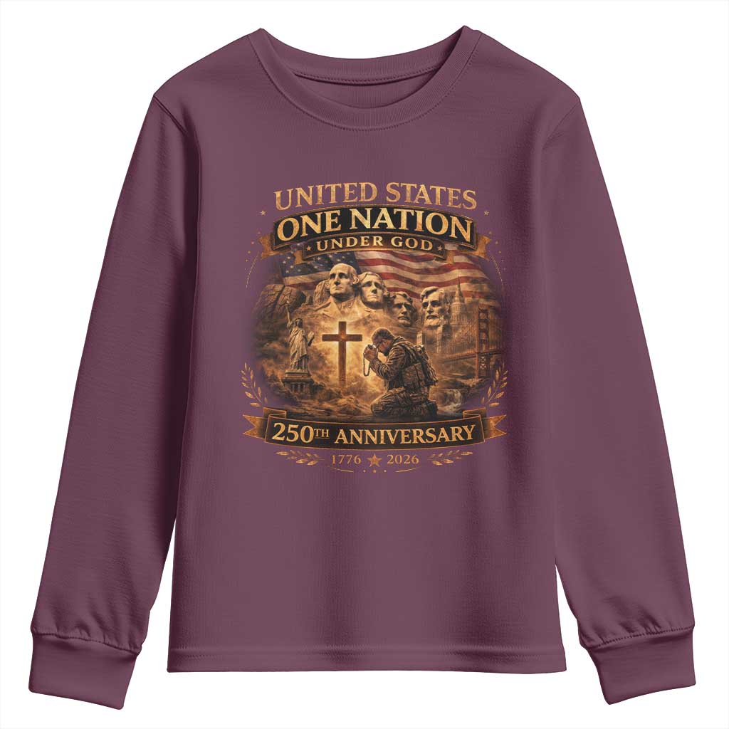 Blessings 250 Years America Youth Sweatshirt Christian Patriotic One Nation Under God Founding Fathers TS10 Maroon Print Your Wear