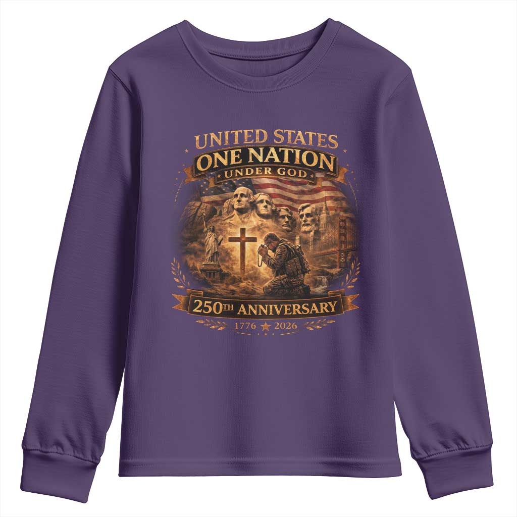 Blessings 250 Years America Youth Sweatshirt Christian Patriotic One Nation Under God Founding Fathers TS10 Purple Print Your Wear