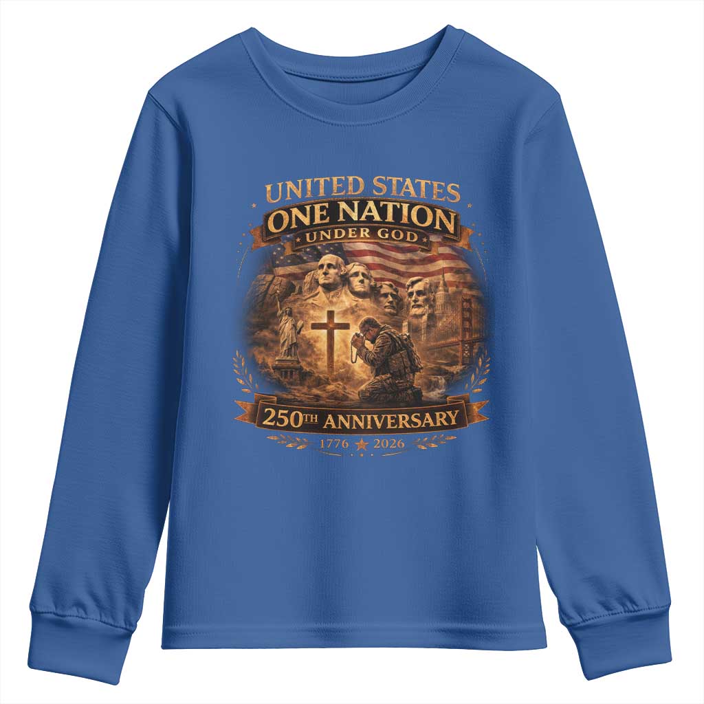 Blessings 250 Years America Youth Sweatshirt Christian Patriotic One Nation Under God Founding Fathers TS10 Royal Blue Print Your Wear