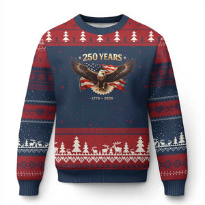 250 Years USA Ugly Christmas Sweater Patriotic Eagle America Flag 250th Anniversary 1776 2026 TS10 Navy Red Print Your Wear
