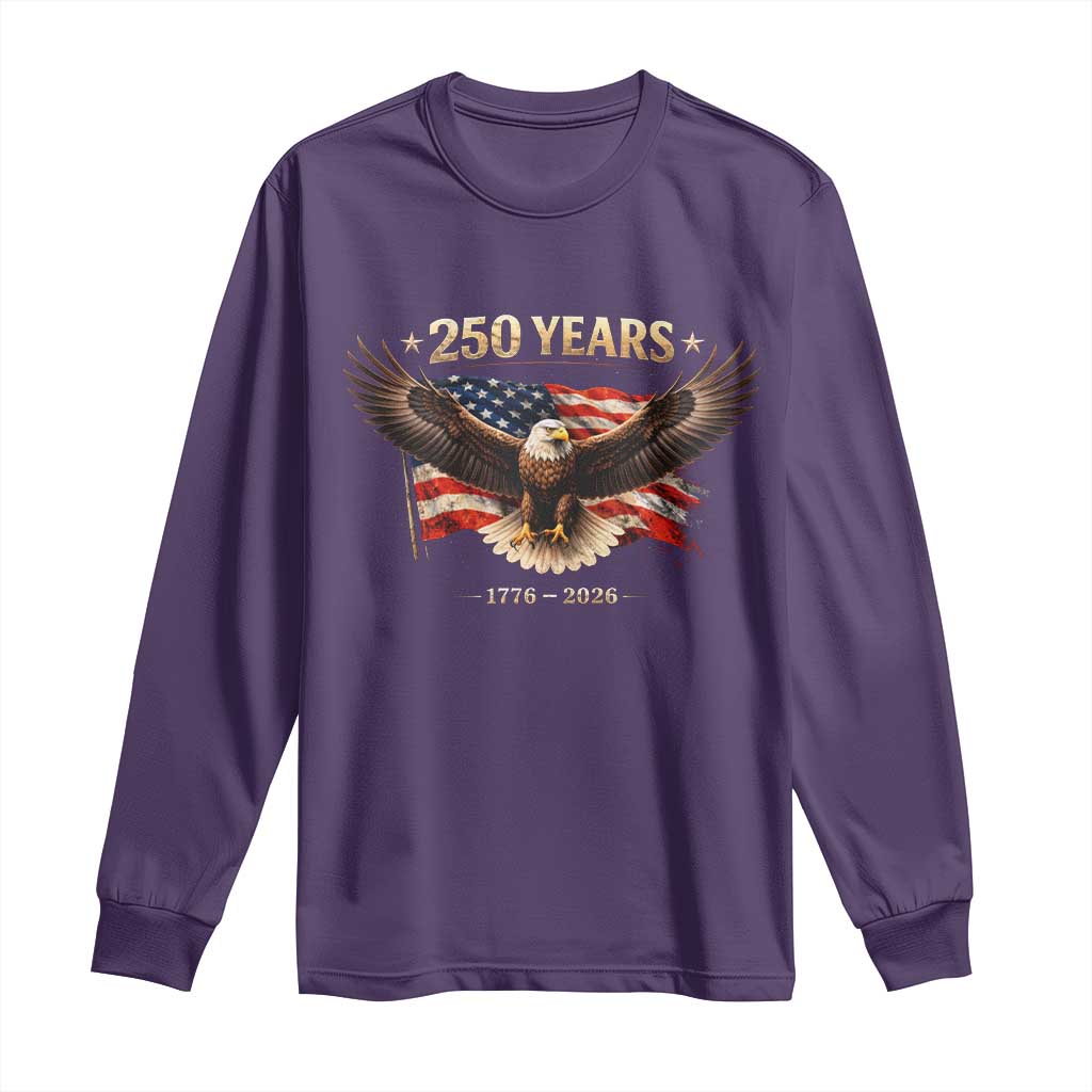 250 Years USA Long Sleeve Shirt Patriotic Eagle America Flag 250th Anniversary 1776 2026 TS10 Purple Print Your Wear