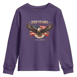 250 Years USA Youth Sweatshirt Patriotic Eagle America Flag 250th Anniversary 1776 2026 TS10 Purple Print Your Wear