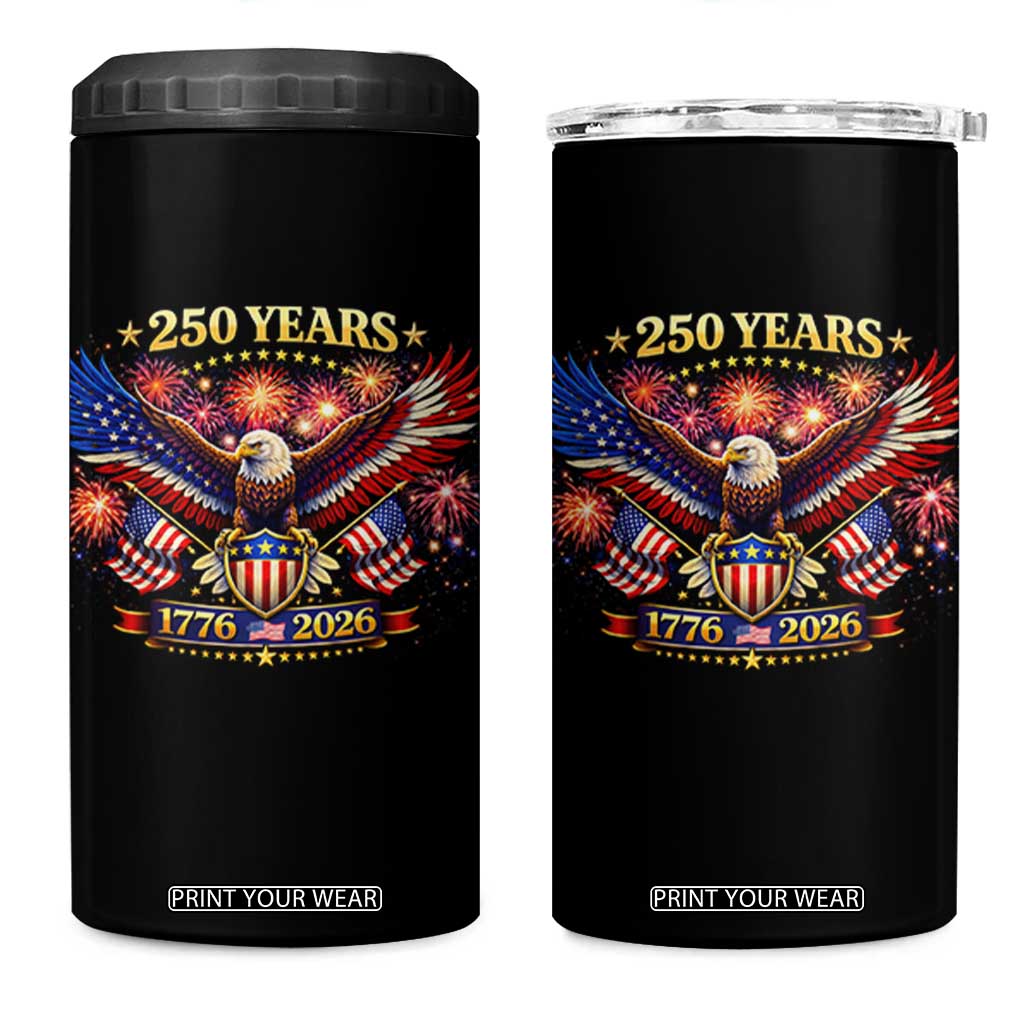 USA 250th Anniversary Eagle 4 in 1 Can Cooler Tumbler 4th July Independence Day Patriotic USA Flag TS10 One Size: 16 oz Black Print Your Wear