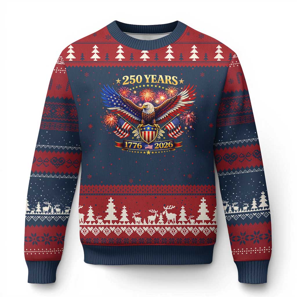 USA 250th Anniversary Eagle Ugly Christmas Sweater 4th July Independence Day Patriotic USA Flag TS10 Navy Red Print Your Wear