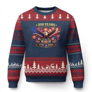 USA 250th Anniversary Eagle Ugly Christmas Sweater 4th July Independence Day Patriotic USA Flag TS10 Navy Red Print Your Wear