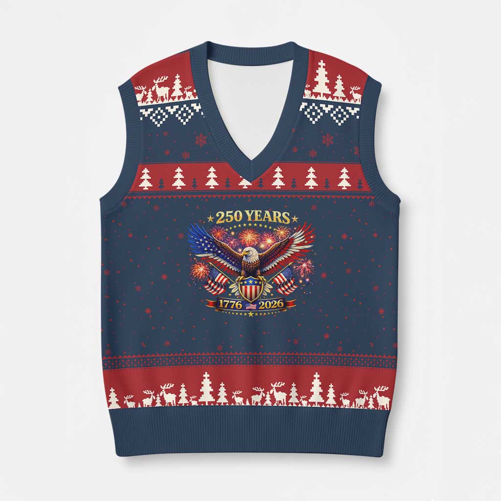 USA 250th Anniversary Eagle V-Neck Knit Sweater Vest 4th July Independence Day Patriotic USA Flag TS10 Navy Red Print Your Wear