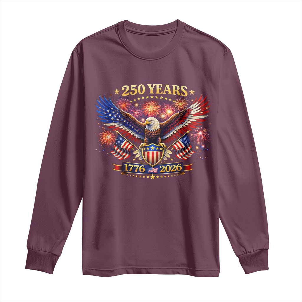 USA 250th Anniversary Eagle Long Sleeve Shirt 4th July Independence Day Patriotic USA Flag TS10 Maroon Print Your Wear