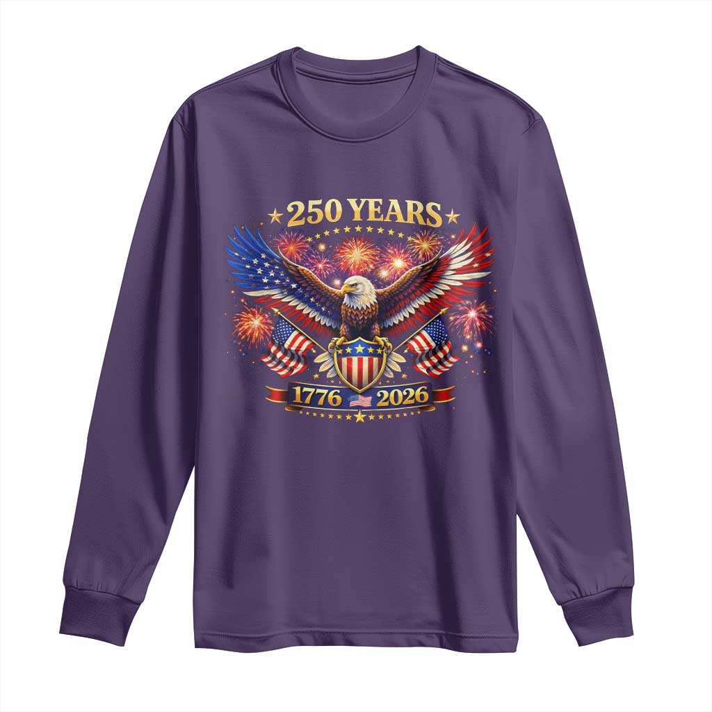 USA 250th Anniversary Eagle Long Sleeve Shirt 4th July Independence Day Patriotic USA Flag TS10 Purple Print Your Wear