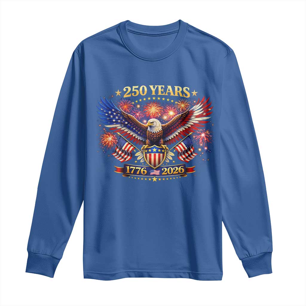USA 250th Anniversary Eagle Long Sleeve Shirt 4th July Independence Day Patriotic USA Flag TS10 Royal Blue Print Your Wear