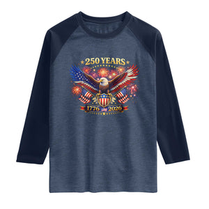 USA 250th Anniversary Eagle Raglan Shirt 4th July Independence Day Patriotic USA Flag TS10 Heather Denim Navy Print Your Wear