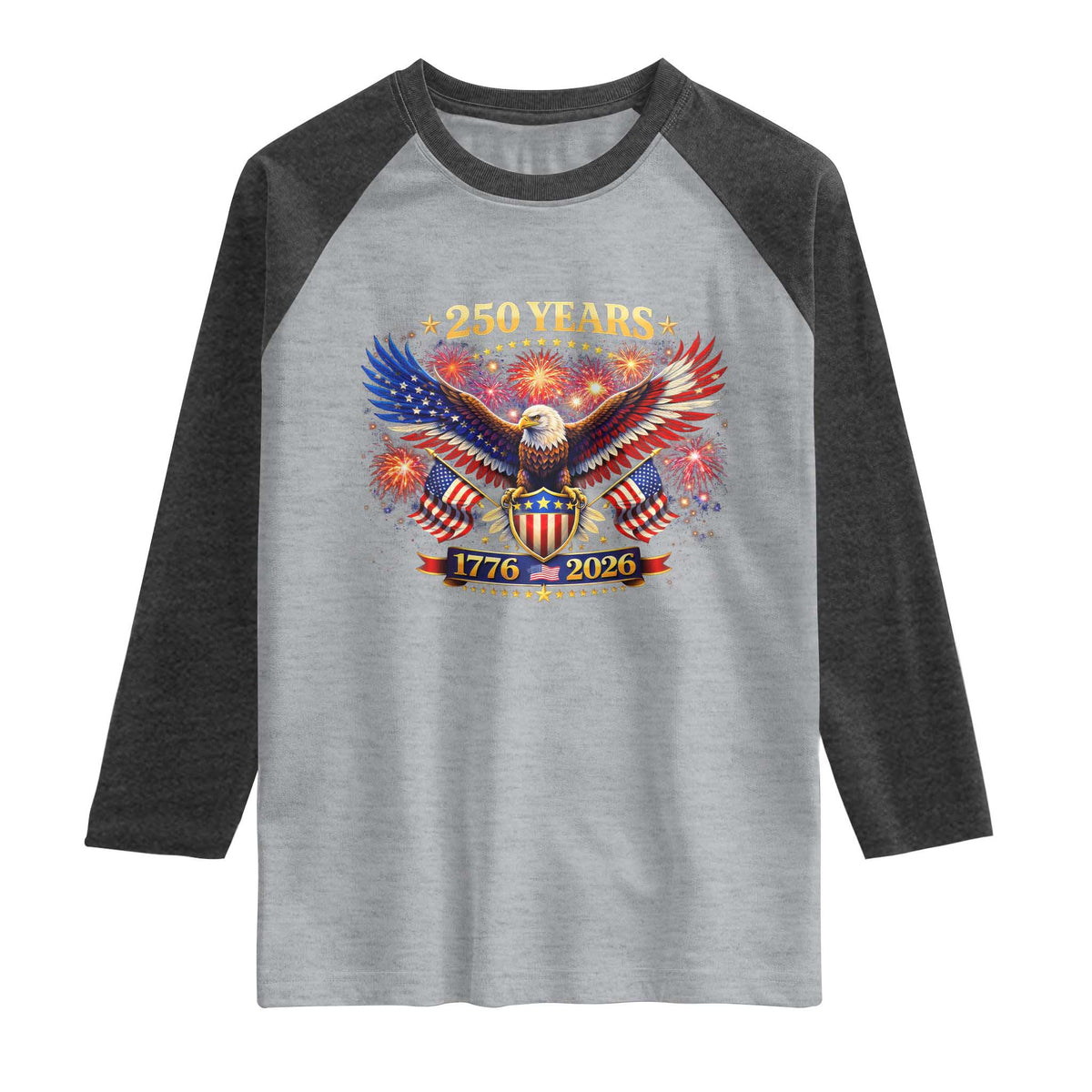 USA 250th Anniversary Eagle Raglan Shirt 4th July Independence Day Patriotic USA Flag TS10 Heather Gray Heather Charcoal Print Your Wear