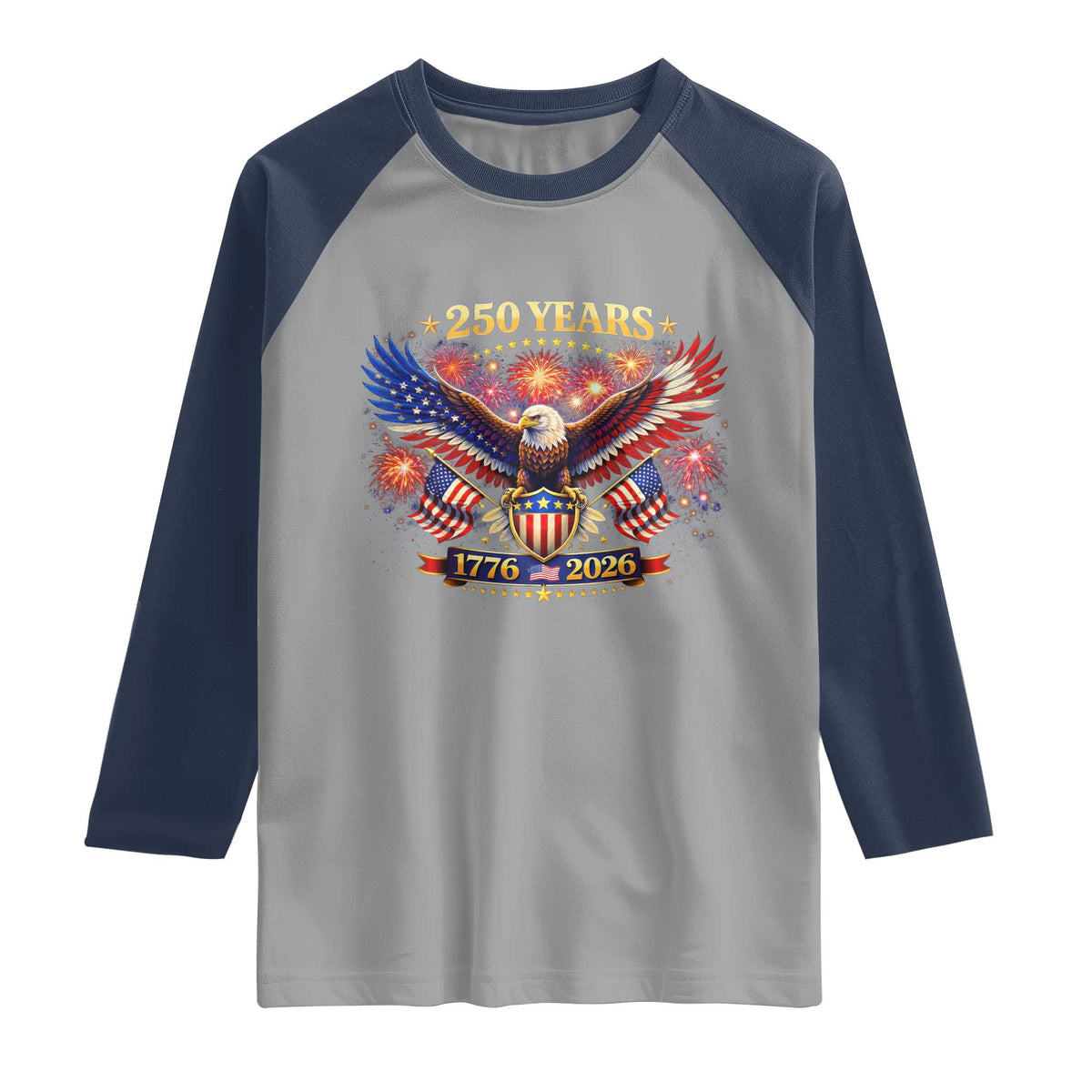 USA 250th Anniversary Eagle Raglan Shirt 4th July Independence Day Patriotic USA Flag TS10 Sport Gray Navy Print Your Wear