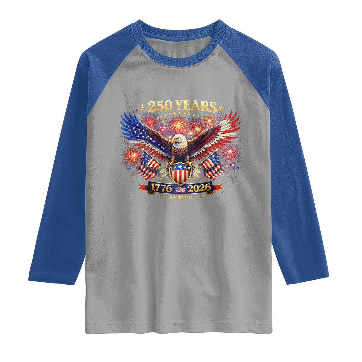 USA 250th Anniversary Eagle Raglan Shirt 4th July Independence Day Patriotic USA Flag TS10 Sport Gray Royal Print Your Wear