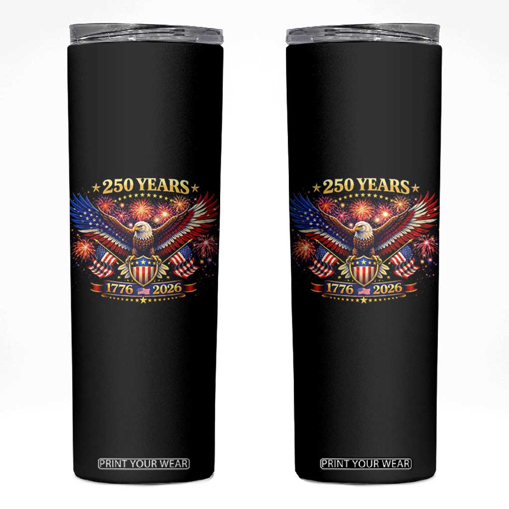 USA 250th Anniversary Eagle Skinny Tumbler 4th July Independence Day Patriotic USA Flag TS10 Black Print Your Wear