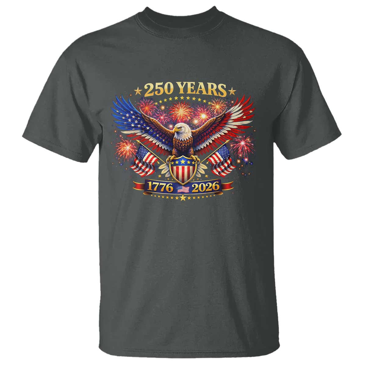 USA 250th Anniversary Eagle T Shirt 4th July Independence Day Patriotic USA Flag TS10 Dark Heather Print Your Wear