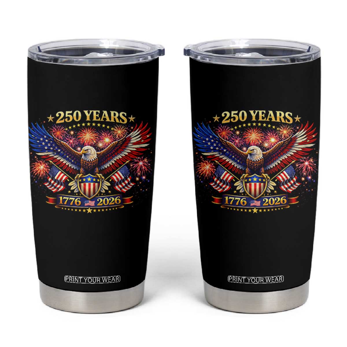 USA 250th Anniversary Eagle Tumbler Cup 4th July Independence Day Patriotic USA Flag TS10 Black Print Your Wear