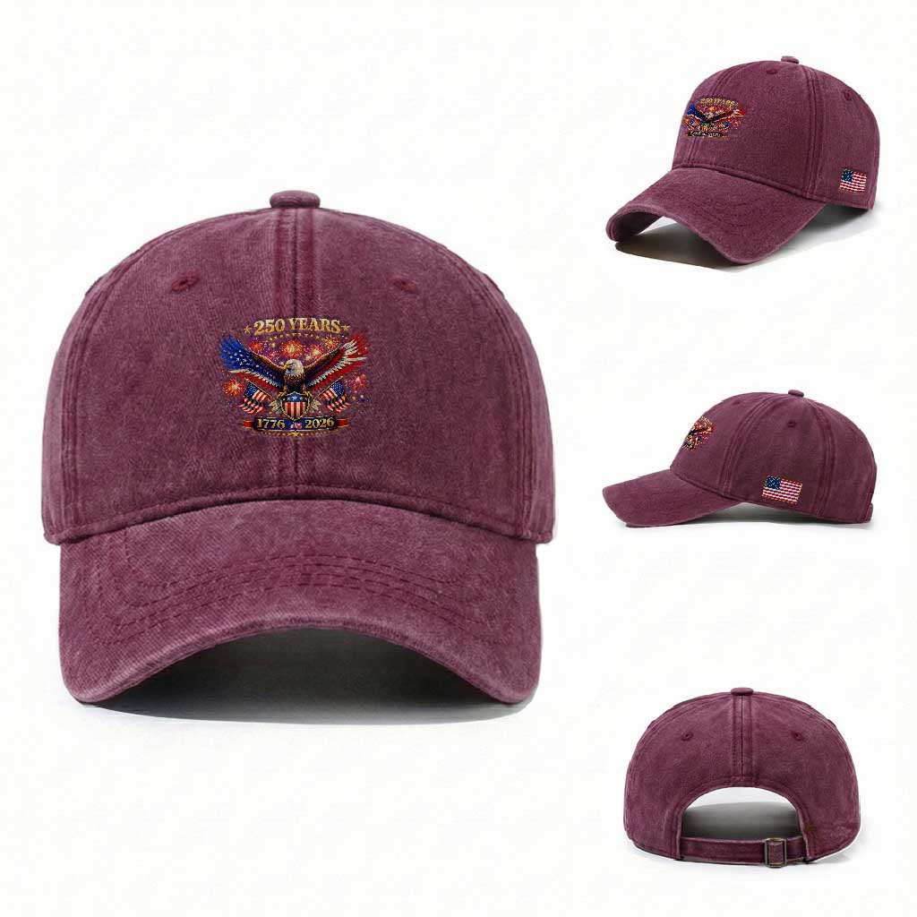 USA 250th Anniversary Eagle Washed Cotton Baseball Cap 4th July Independence Day Patriotic USA Flag TS10 Washed Cap Universal Fit Burgundy Print Your Wear