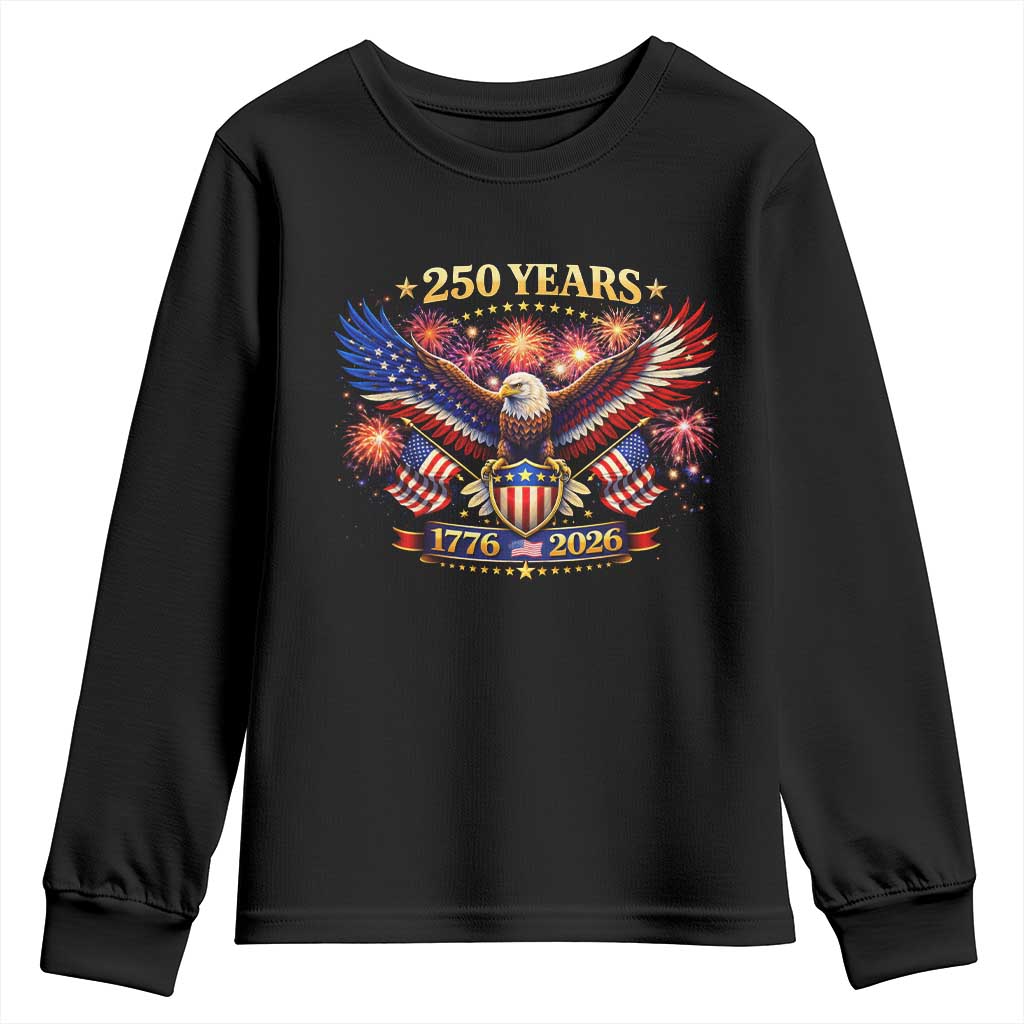 USA 250th Anniversary Eagle Youth Sweatshirt 4th July Independence Day Patriotic USA Flag TS10 Black Print Your Wear